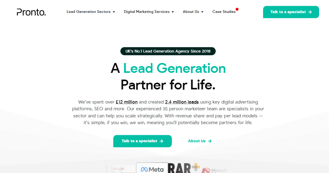 Lead Pronto homepage